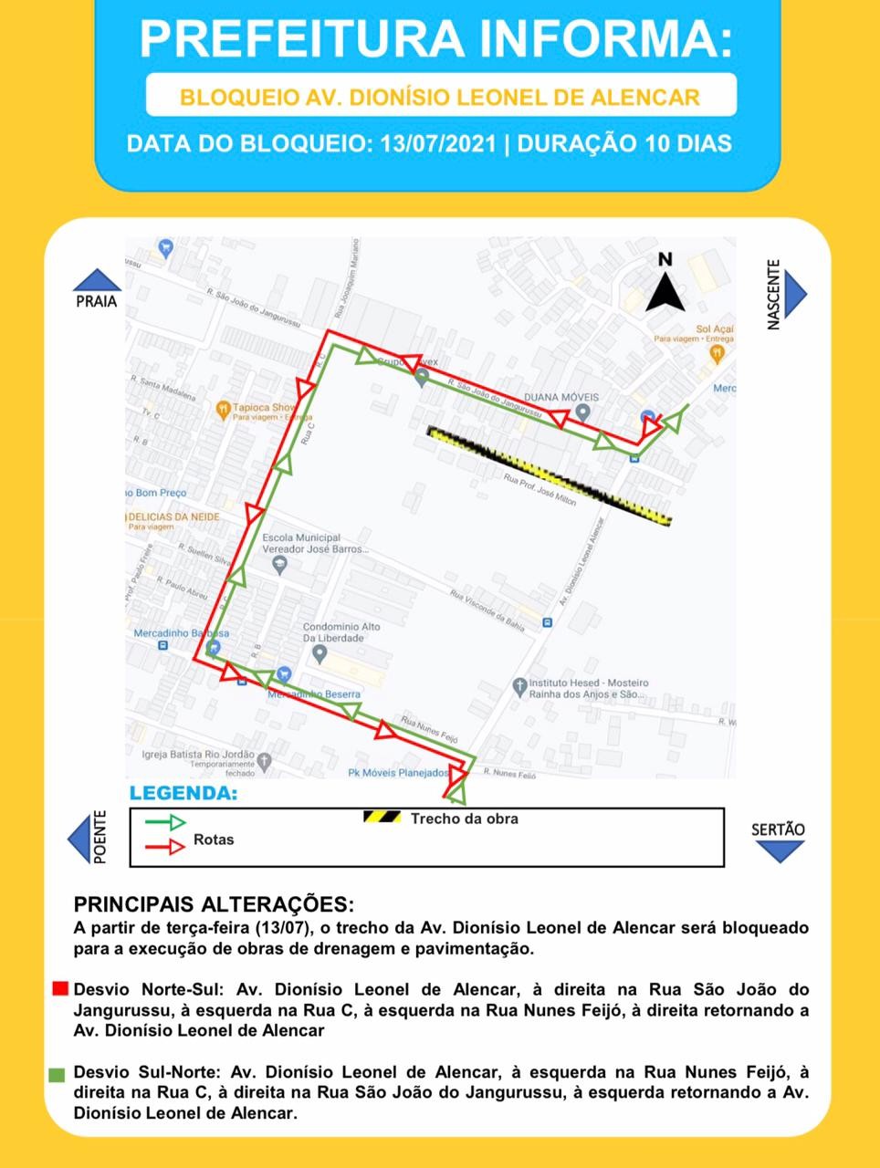 Fóruns Territoriais de Fortaleza - Fórun Territorial Ancuri, Pedras e Santa Maria - Trecho da Av. Dionísio Leonel de Alencar será bloqueado para viabilizar obras de drenagem